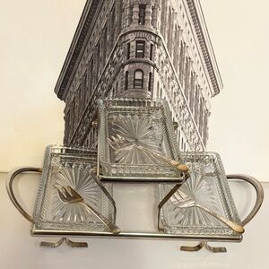 Vintage Leonard Silver and Glass Condiment Tray